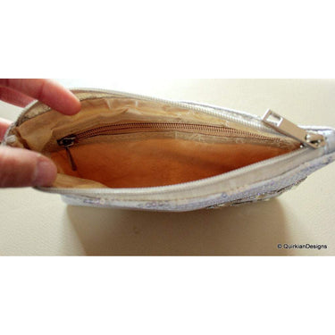 Wedding Party Clutch, Silver Fabric Purse, Sequins Purse